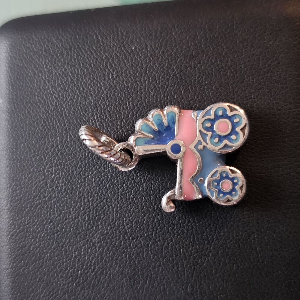 Brighton / Enamel Baby Carriage Buggy Stroller Dangle Bead for Charm Bracelet